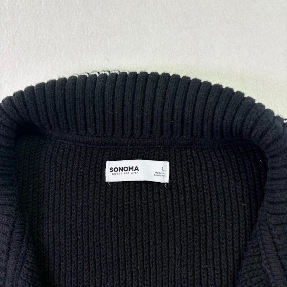 Sonoma Women's‎ Ribbed Sweater Black Size Large Short Sleeve Collared - Picture 2 of 5